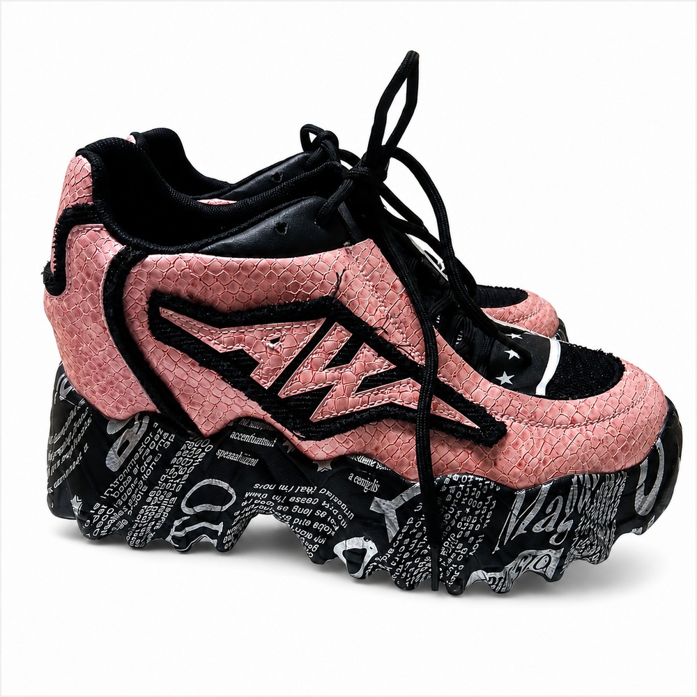 Anthony Wang Blackberry-05 Pink & Black Crocodile Platform Chunky Sneakers Sz 7